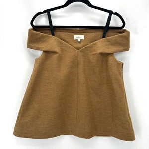 ISA ARFEN Off Shoulder Swing Blouse Size 6 Brown Wool Avant Garde Modern Glam